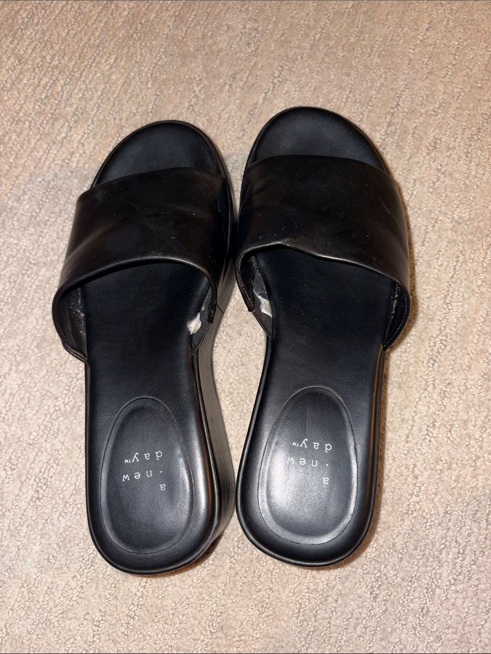 a new day Black Wide Strap Slide Sandals
